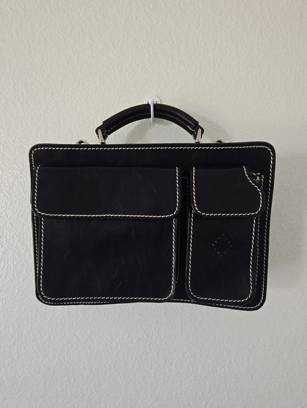 Il Giglio Black Leather Multi-compartment Crossbody Bag Structured Unisex Italy